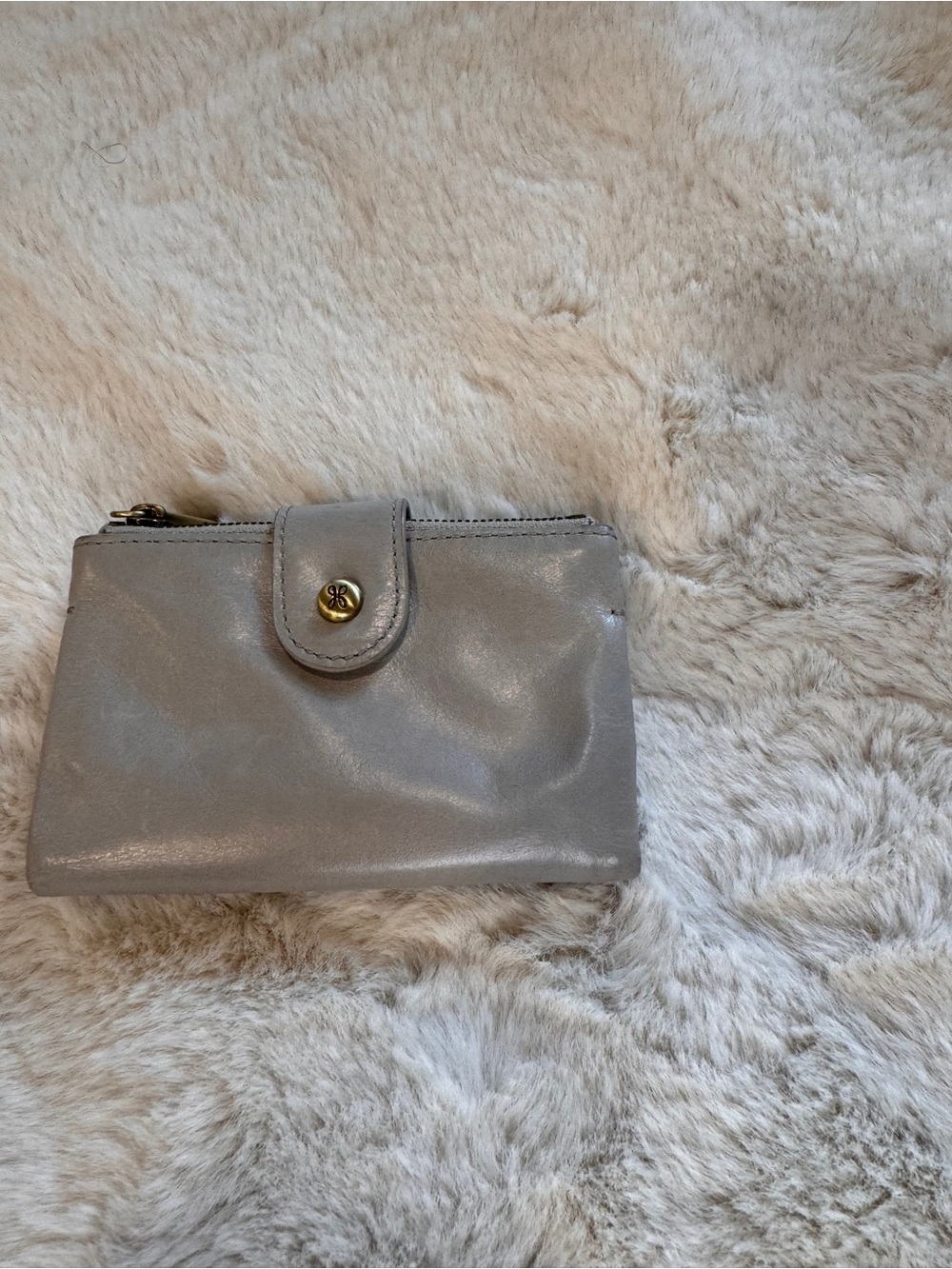 HOBO Gray Leather Zip & Snap Wallet with Gold-Tone Hardware